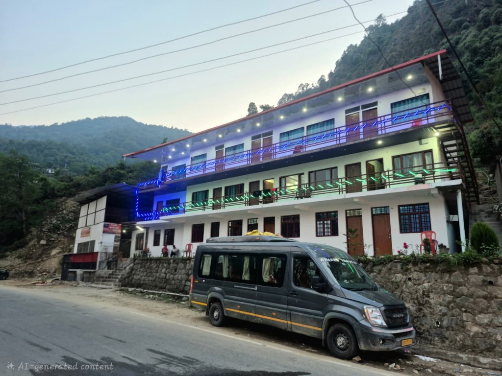 Illuminated Evening Building & Parking